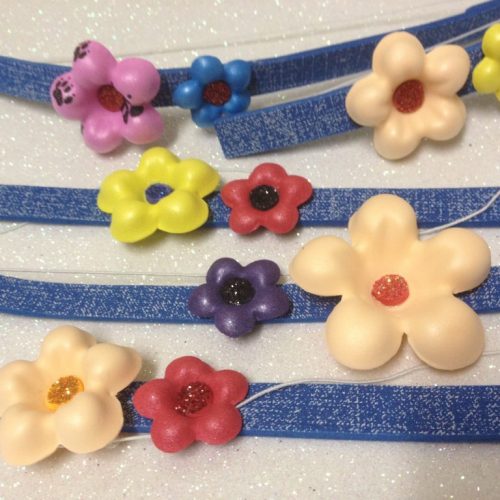 Tiara Jeans com flor em 3D - 15 unidades