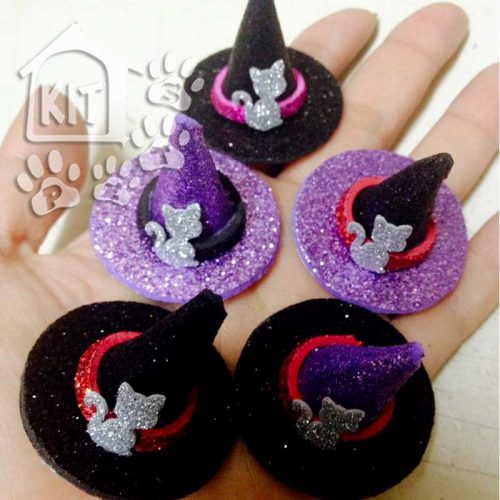 Mini Chapéu de Bruxa halloween  Adesivo - 10 unidades